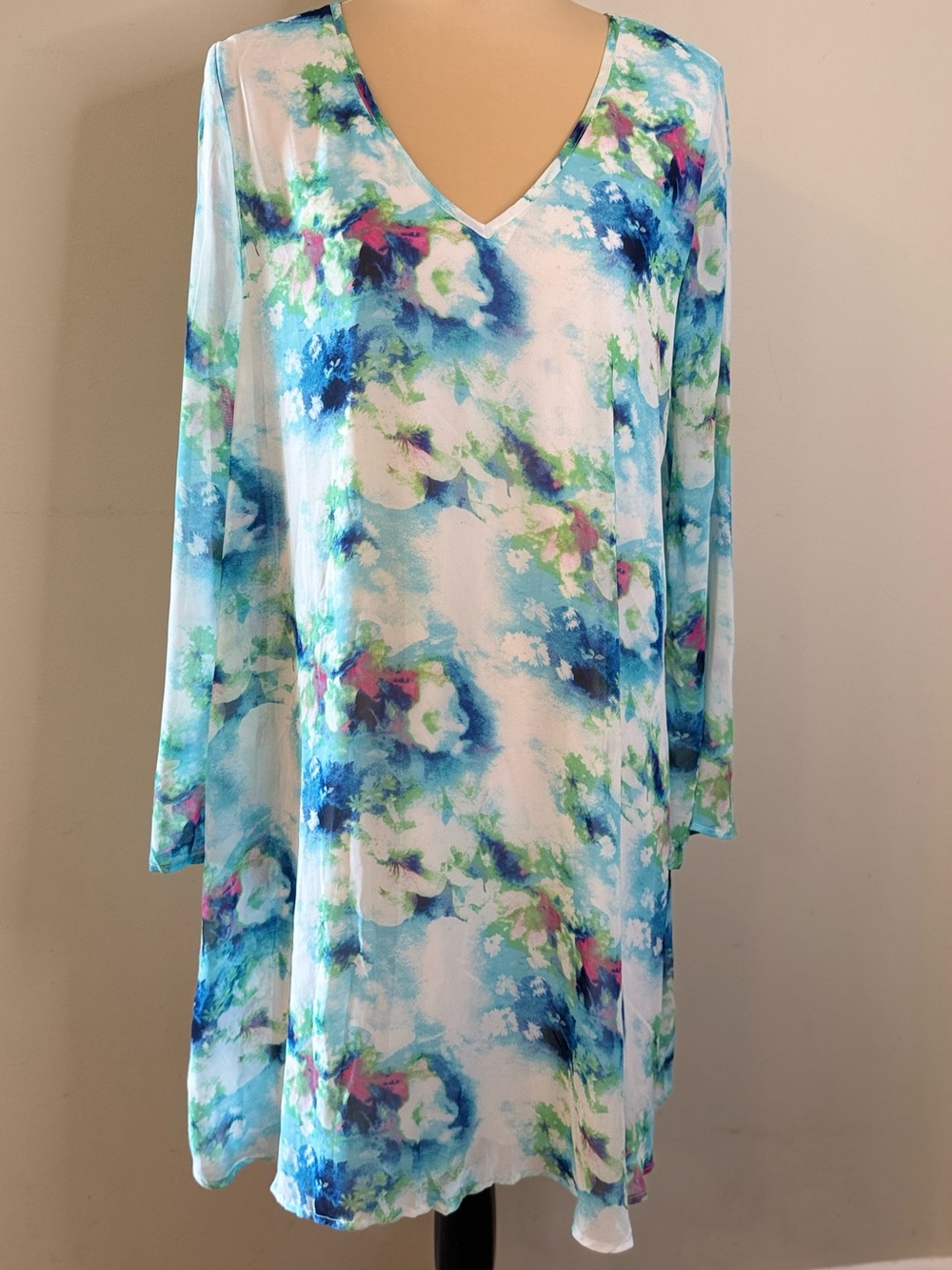 Pink Blush boho midi floral shift dress tie dye style base SZ M